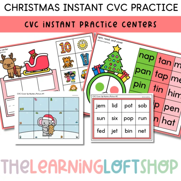 Christmas Instant Skills CVC Center | Kindergarten Reading Center