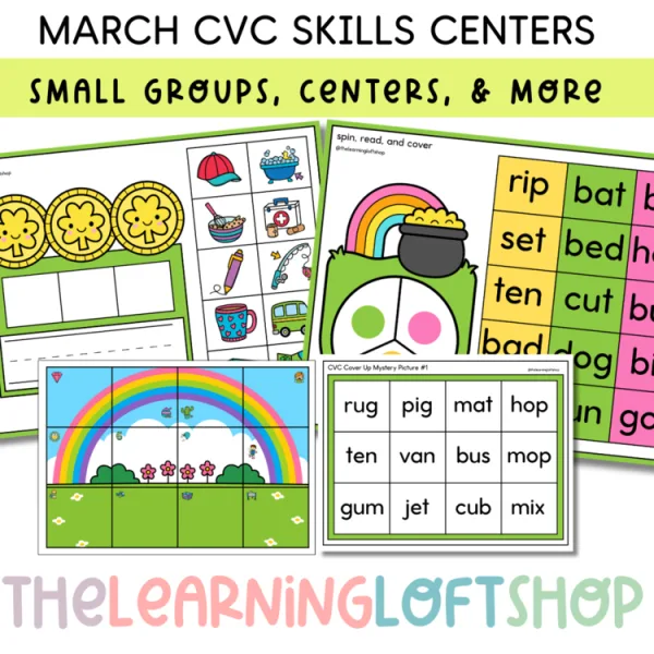 March CVC Quick Practice Games + Centers | Kindergarten CVC Skill