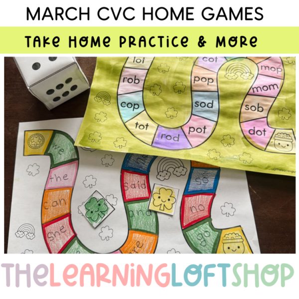 March Kindergarten Skills Take home games | CVC, Letters, Sounds, Numbers