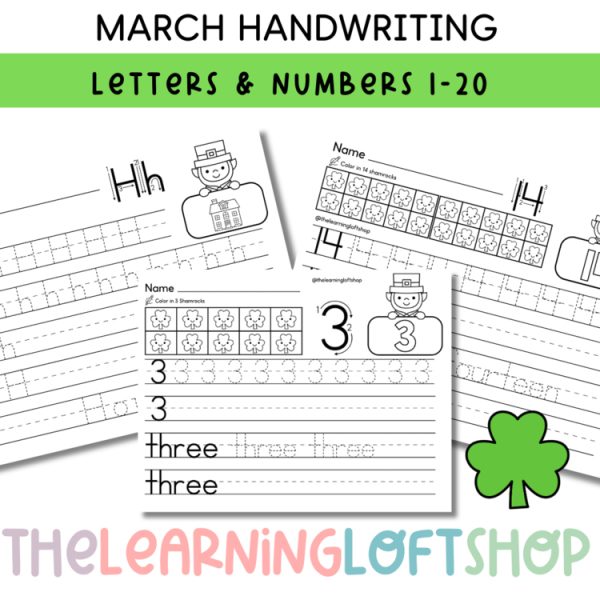 March Handwriting Practice | Letters | Numbers 1-20