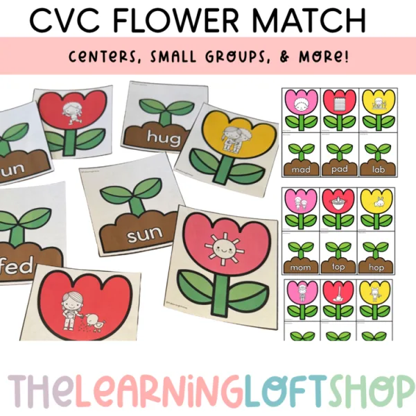 CVC Flower Match Freebie | Kindergarten Centers & More