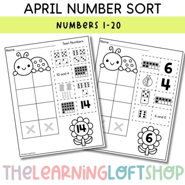 April & Spring Numbers Sort 1-20 | Cut and Paste Center