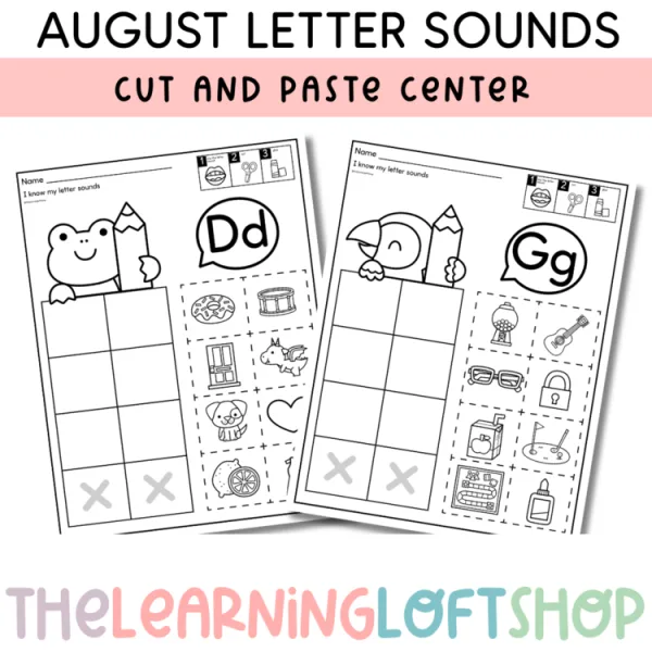 August Letter Sound Sort | Cut & Paste Center | Kindergarten Centers