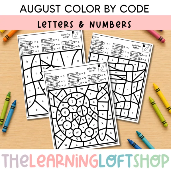 August Color By Code | Back to school letters and number identification center