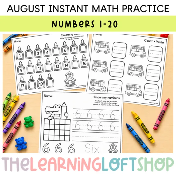 Kindergarten & First Grade August Math Practice | Instant math practice