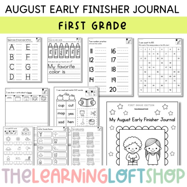 First Grade August Early Finisher Journal | Kindergarten Review + More