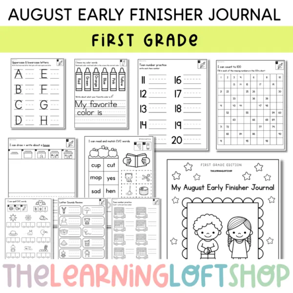 First Grade August Early Finisher Journal | Kindergarten Review + More