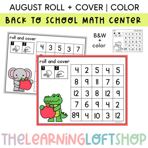 August Roll + Cover / Roll + Color | Number identification + counting | Center
