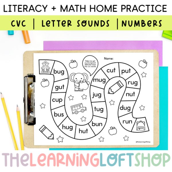 August take home board games | CVC words | Letters | Numbers | make your own