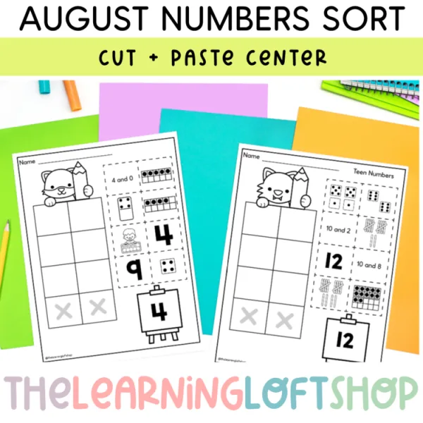August Numbers Sort 1-20 | cut and paste center | Number Sense Learning