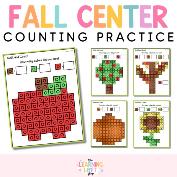 Fall Linking Cube Mats | Build and Count Math Centers for Kindergarten