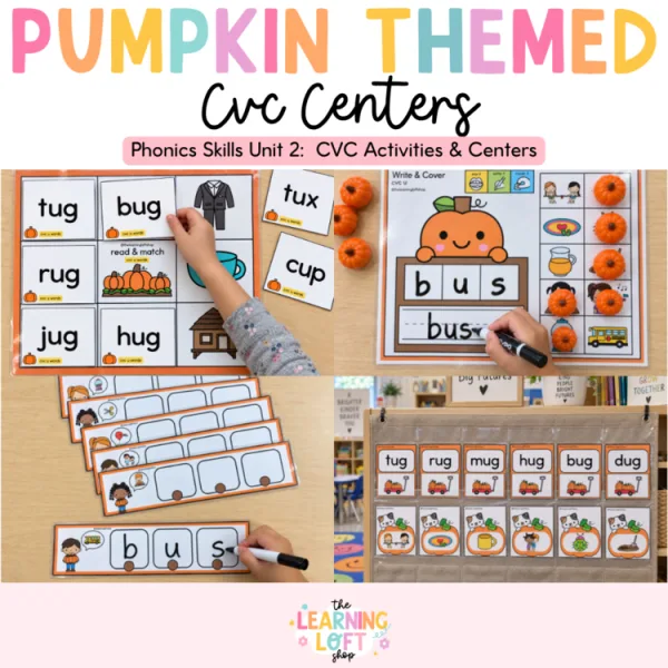 CVC Pumpkin Themed Centers | Kindergarten CVC Centers October | Phonics