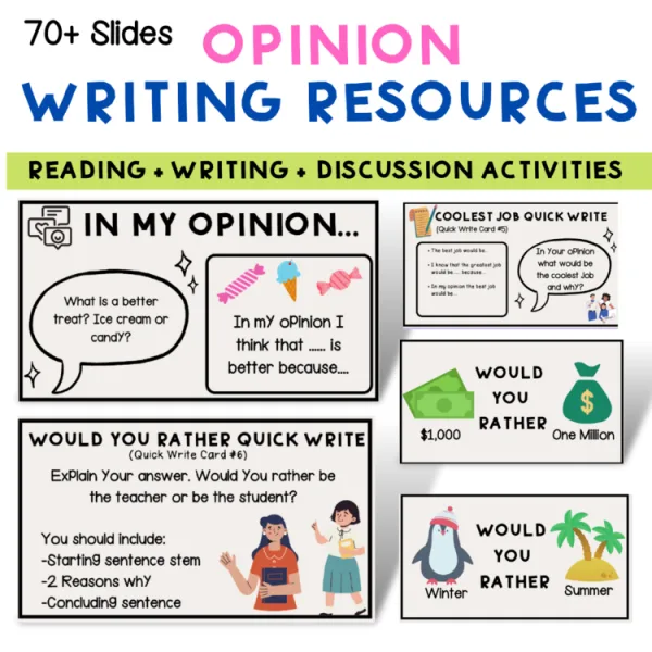 Opinion Unit (Slides) Activities for Reading-Writing-Discussions NO PREP NEEDED