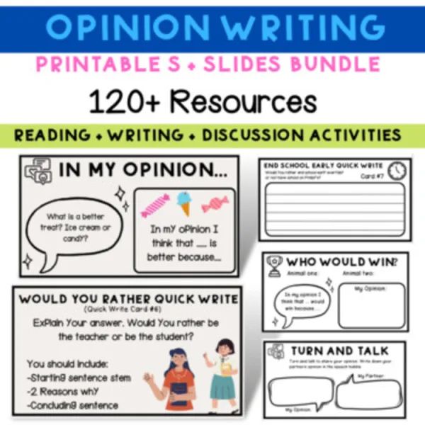 Writing Opinion Unit Resources and Activities BUNDLE (slides and printable)