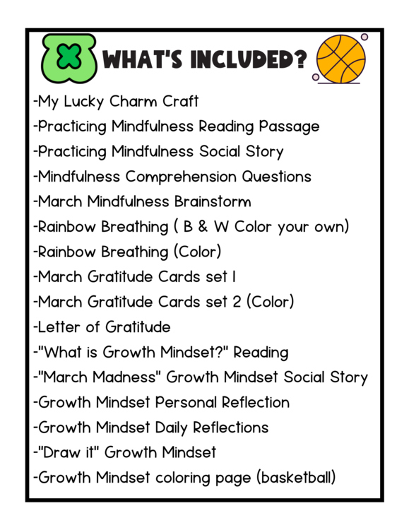 March Mindfulness + Growth Mindset Bundle | SEL Activities and Resources