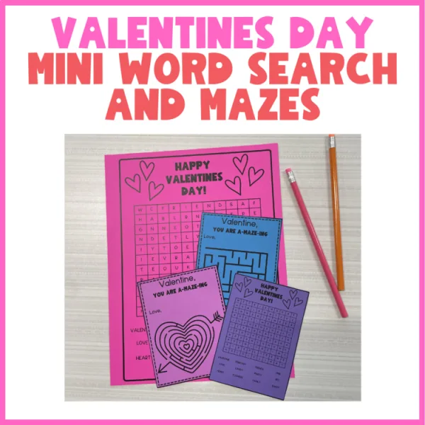 Valentines Day Mazes and Word Search Tags | valentines day student gift
