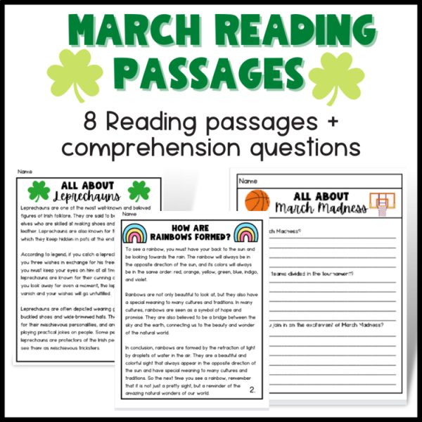 March Reading Passages and Comprehension Questions | Upper Elem.
