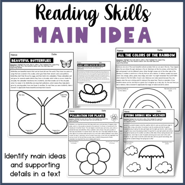 Identifying main ideas in passages | spring themes | reading skills