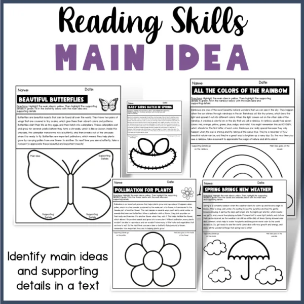Identifying main ideas in passages | spring themes | reading skills