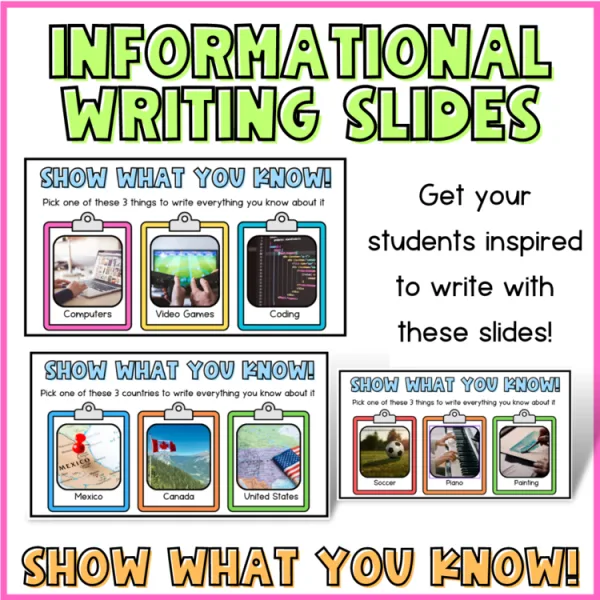 Informational Writing Choice Board | No prep, simple, writing activities
