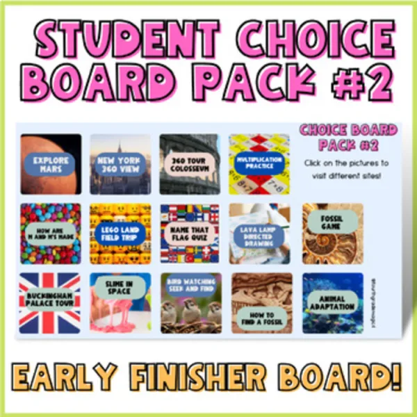 Student Choice Board | Early finisher for upper elementary
