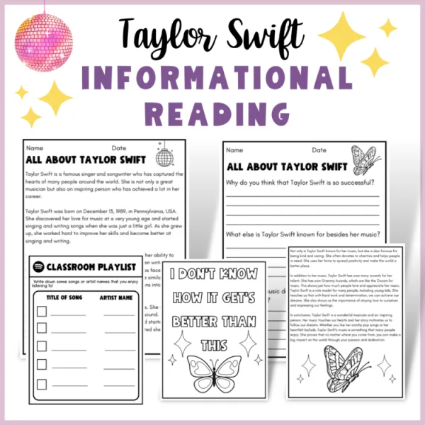 Taylor Swift Informational Reading + Activities | Simple No Prep |